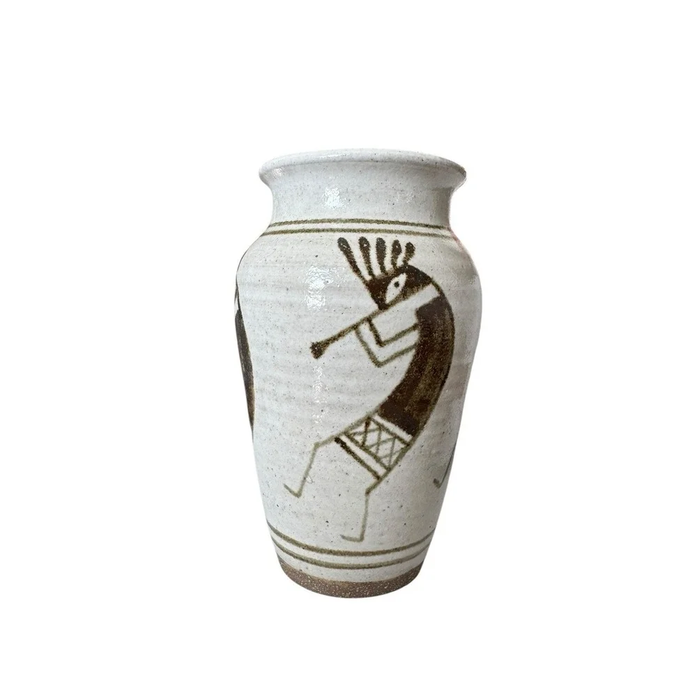 Vintage Hand Painted Kokopelli pottery rustic Small Vase Signed M 2006